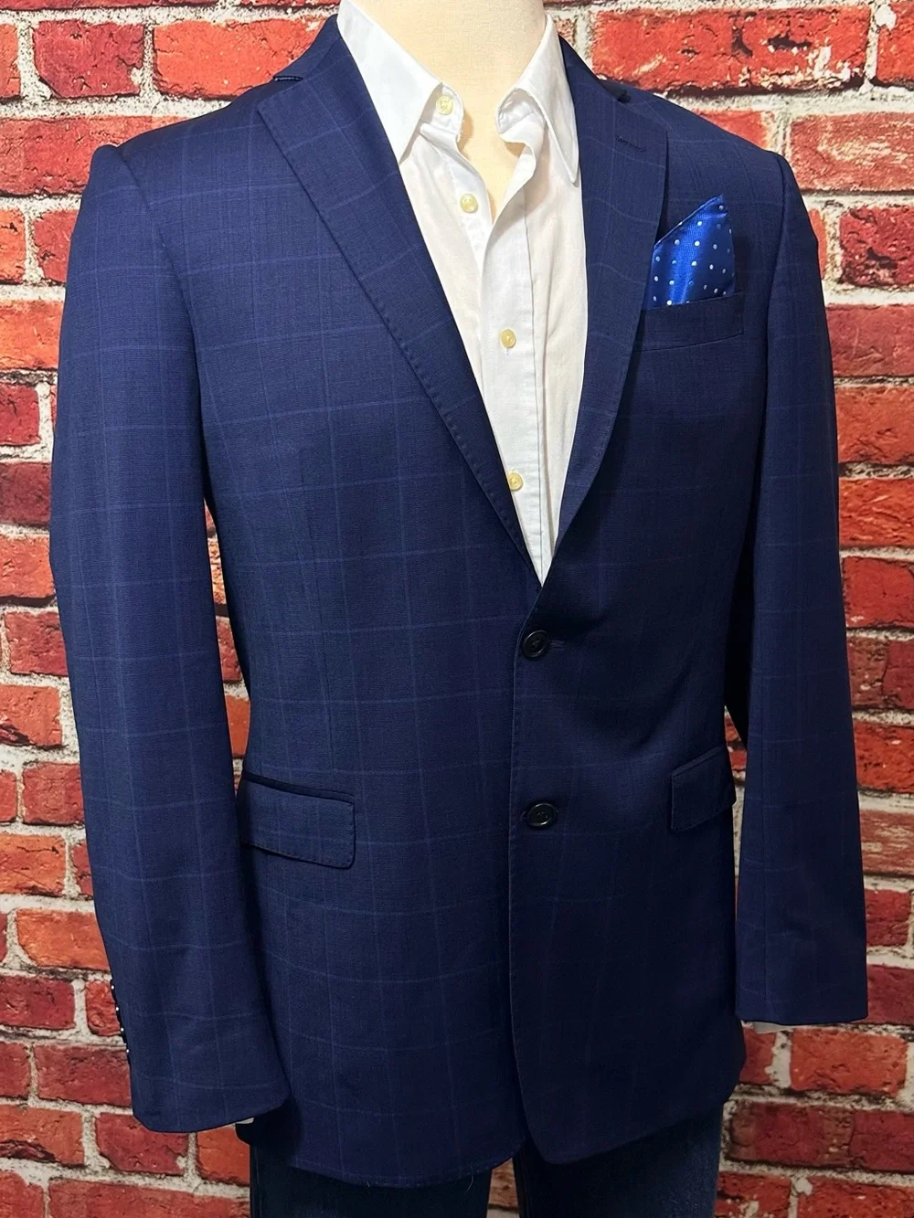 BROOKS BROTHERS MENS BLAZER SZ 40L BLUE WINDOWPANE LONG REGENT FIT EXPLORER COAT